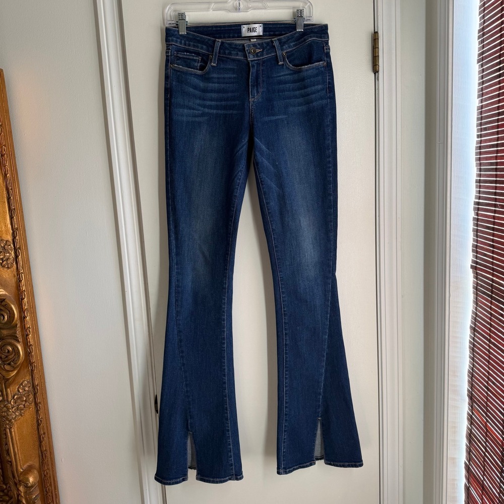 PAIGE LOU LOU Dark Wash Split Hem Flare Jeans Women's Size 28